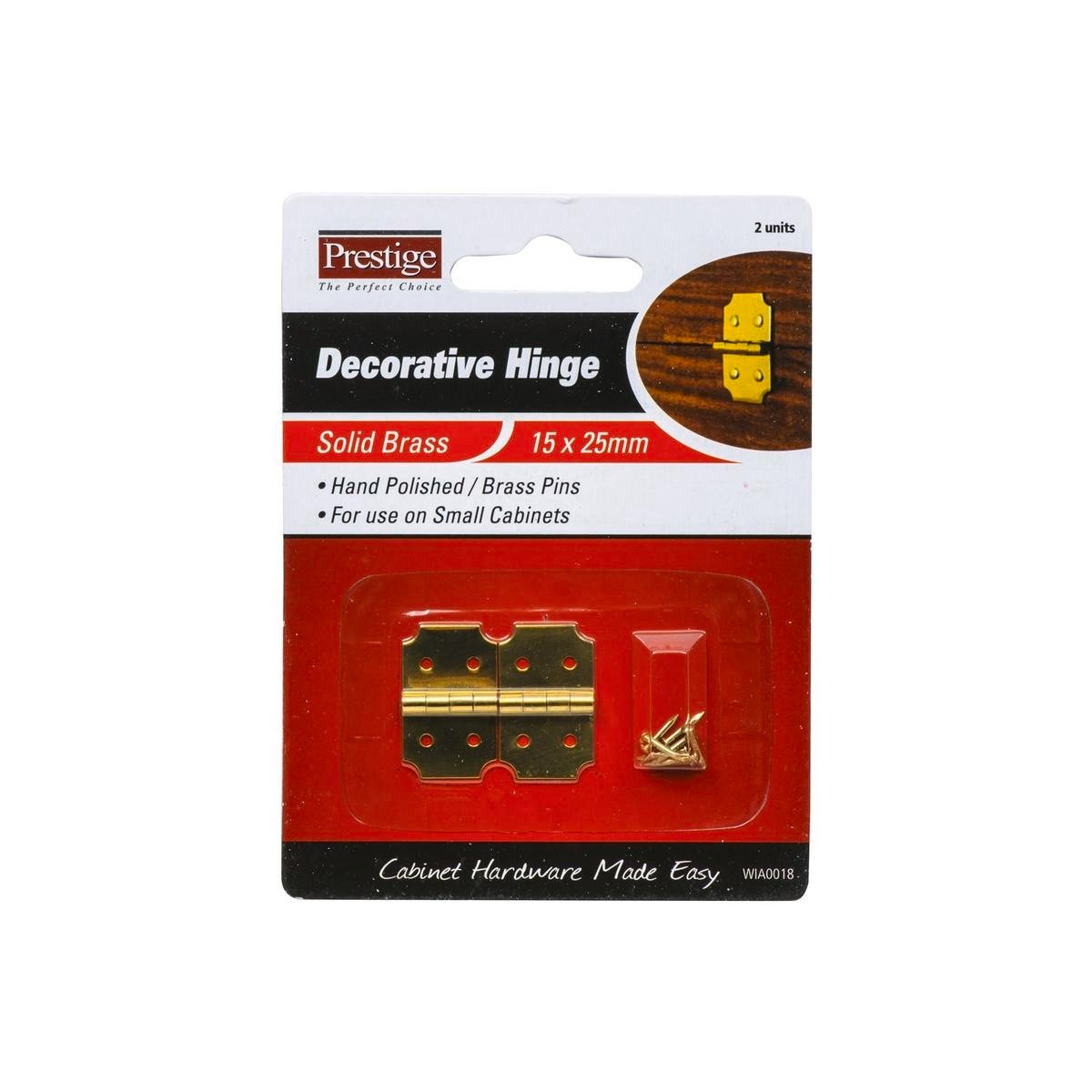 Prestige 15 x 25 x 0.5mm Decorative Brass Hinges Polished Brass - 2 Pack