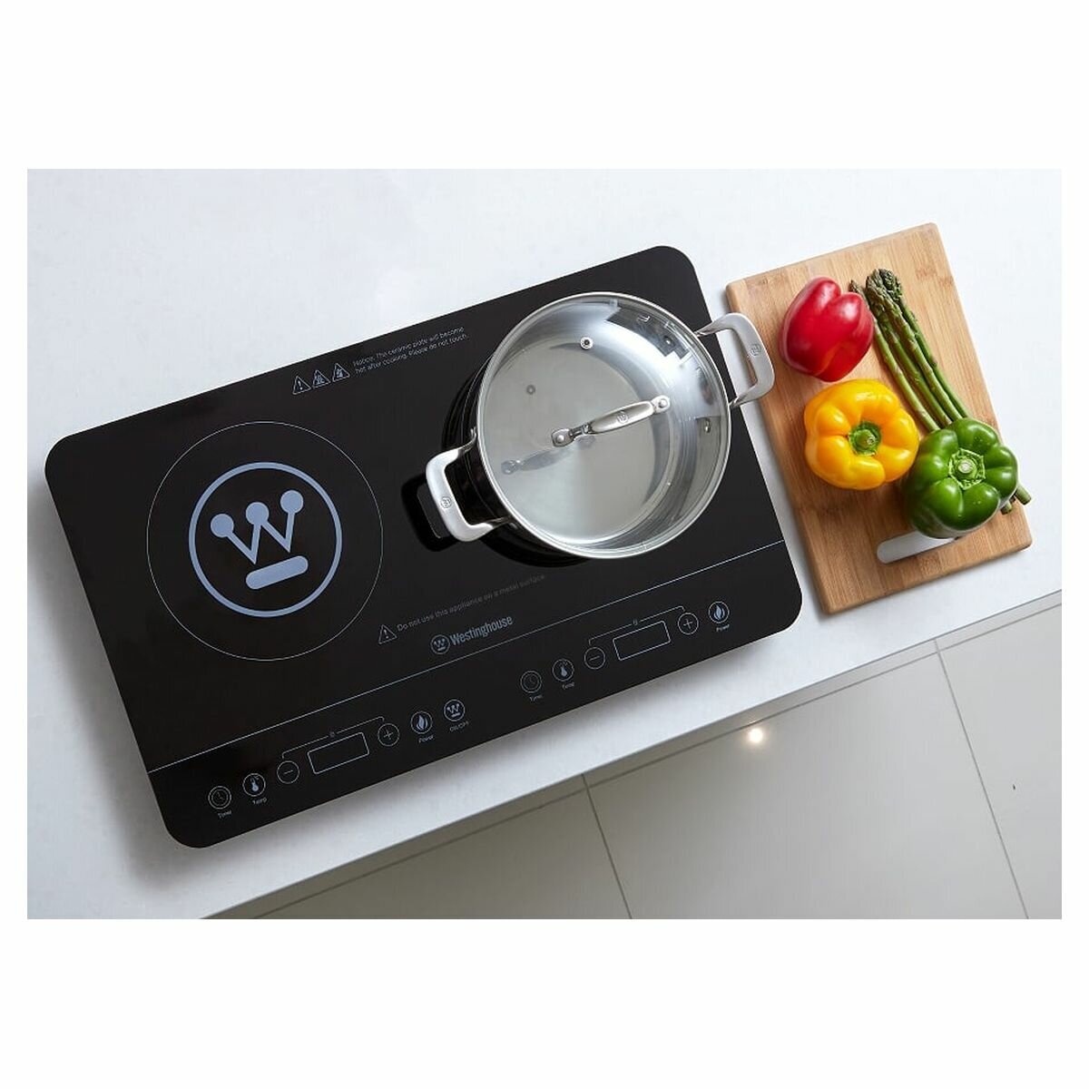 Westinghouse portable twin induction cooktop - two zones 1400W and 1000W, LED display, black - WHIC02K
