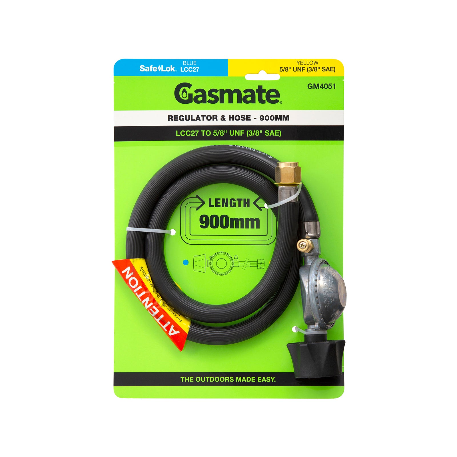 Gasmate Regulator & Hose 900mm LCC27 to 5/8" UNF (3/8" SAE)