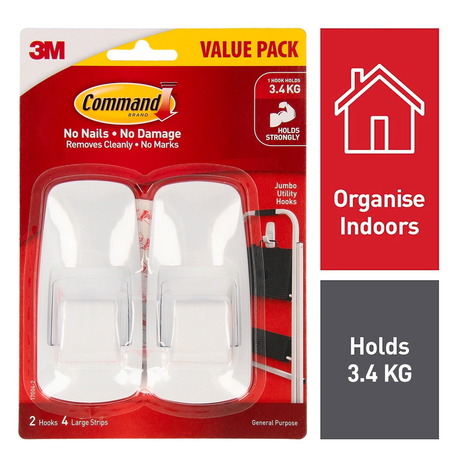Command Jumbo White Adhesive Wall Hooks - 2 Pack Damage-Free