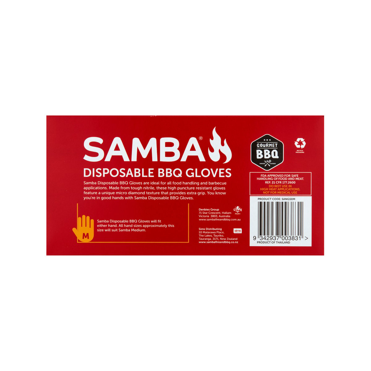 Samba Medium Disposable BBQ Gloves Nitrile 50 Pack