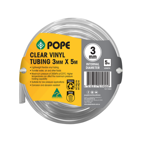 Pope Clear Vinyl Tubing - 3mm x 5m - PVC - Lightweight Flexible - SuperSaverAU - view 1