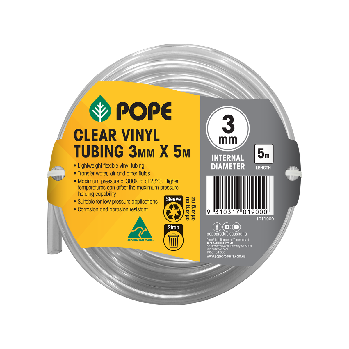 Pope 3mm x 5m Clear Vinyl Tubing - Flexible PVC Hose for Indoor & Outdoor Use