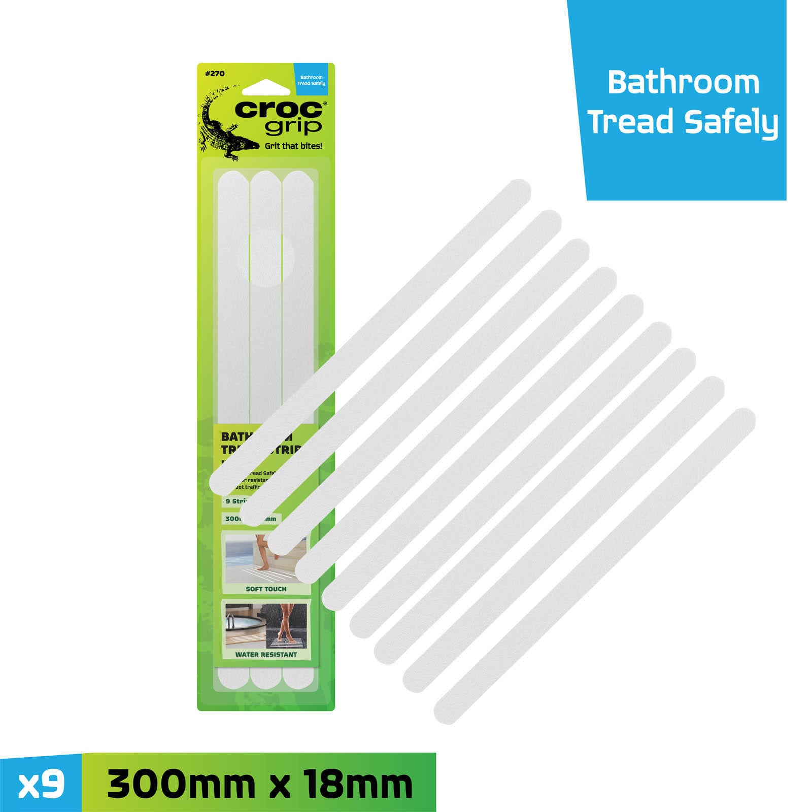 Croc Grip White Anti-Slip Bathroom Strips, Vinyl, 9 Pack