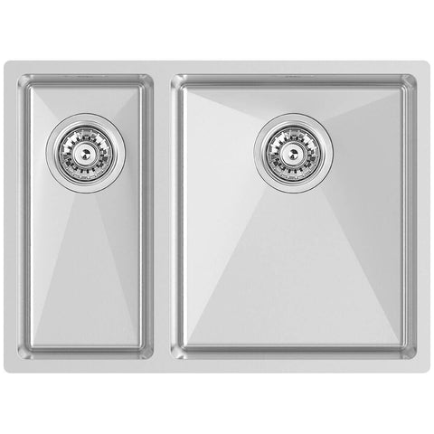 Abey 1 and 1/2 bowl stainless steel sink with overflow and basket waste - microbrush finish - W12-180D