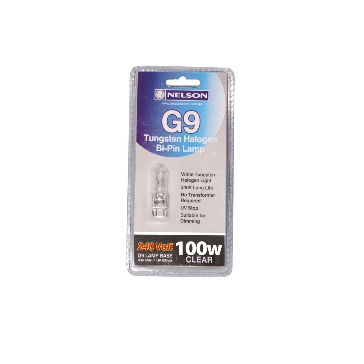 Nelson G9 100W Tungsten Halogen Bi-Pin Globe, Clear Ice Blue 3200K Dimmable MAG9100C