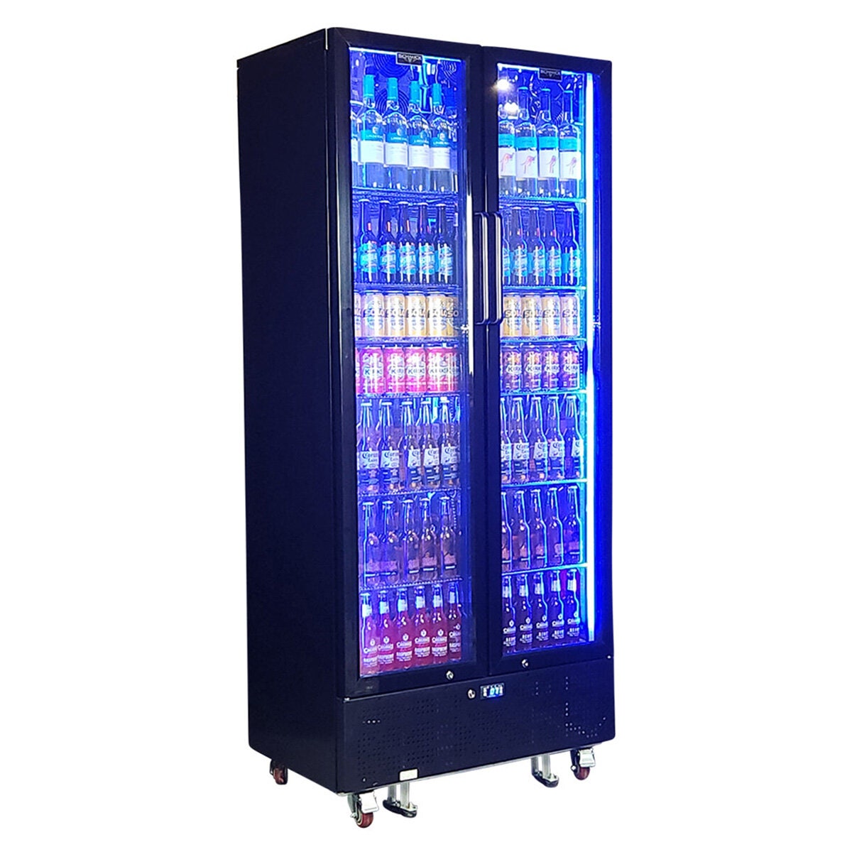 Schmick 694L two door heated glass beverage refrigerator - black, side by side doors - SK668-B-HD
