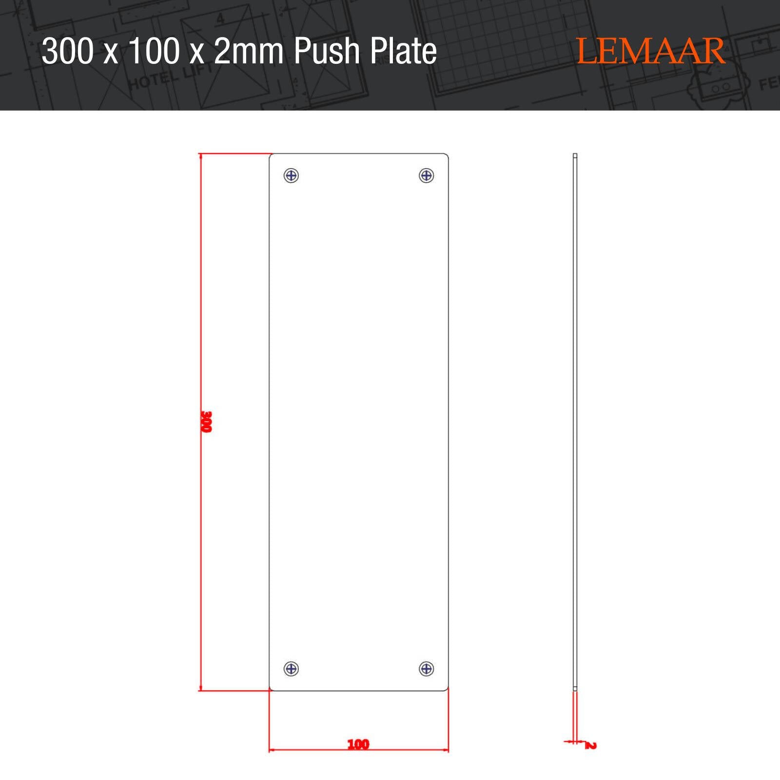 Lemaar 300 x 100 x 2mm Push Plate, 304 Satin Stainless Steel, DDA
