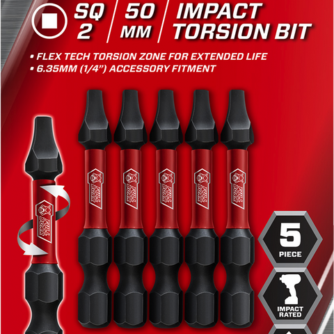 Full Boar Impact Torsion Bit - SQ2 x 50mm - S2 Steel - Magnetic Tips - SuperSaverAU - view 1