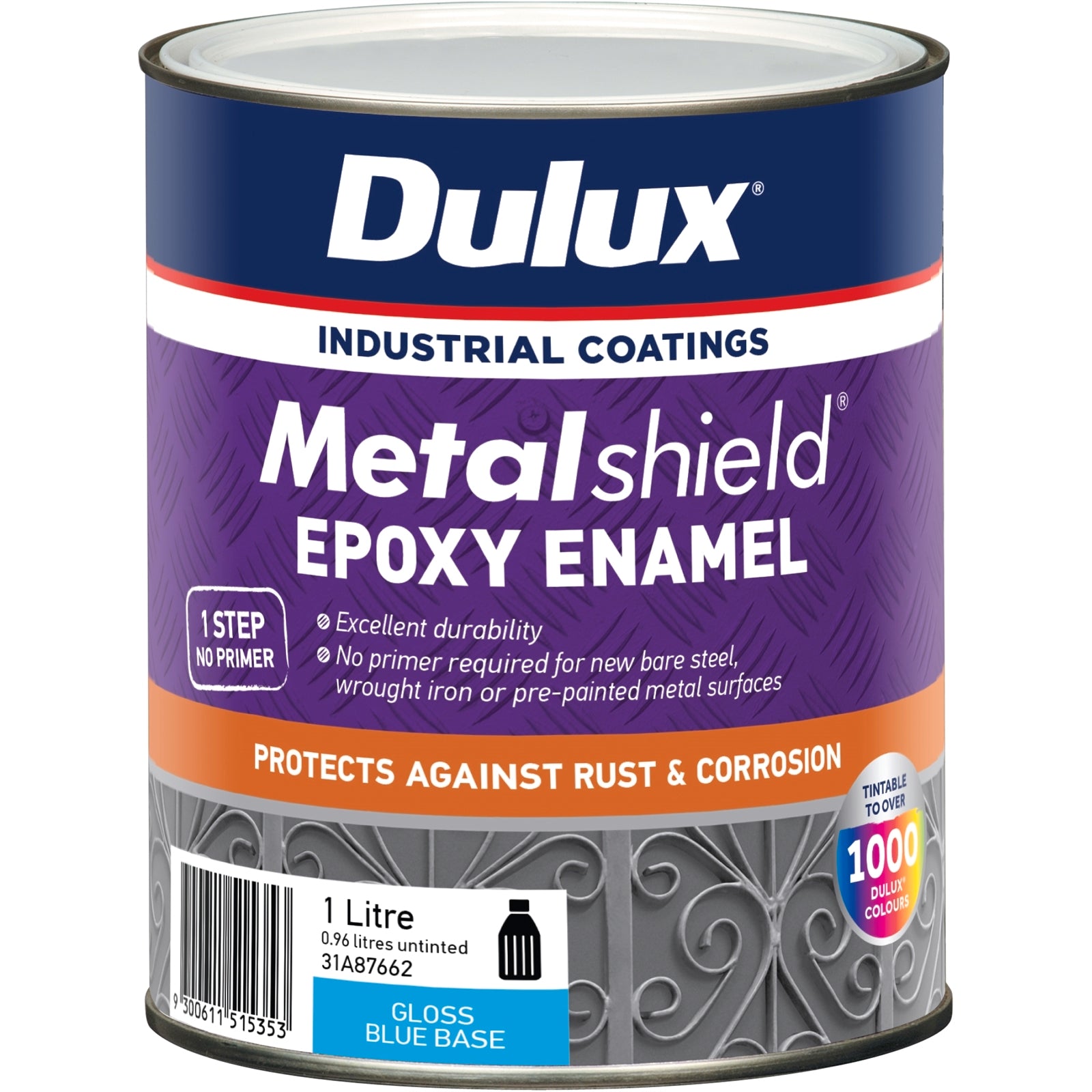 Dulux 1L Metalshield Epoxy Enamel Gloss Paint Blue Base