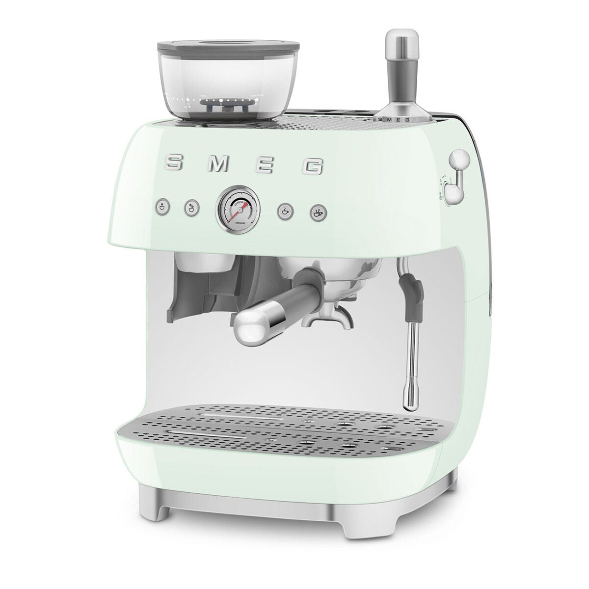Smeg 50s Style Espresso Machine with Built-in Grinder - 20 Bar, Dual Thermoblock, Pastel Green - EGF03PGAU