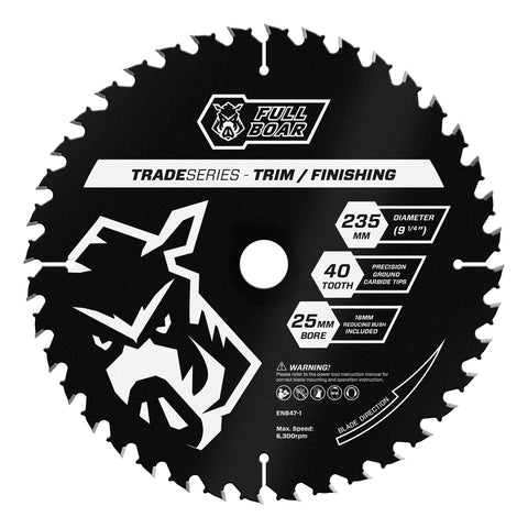 Full Boar 235mm 40T Trade Series Circular Saw Blade 25mm Bore 16mm Bush