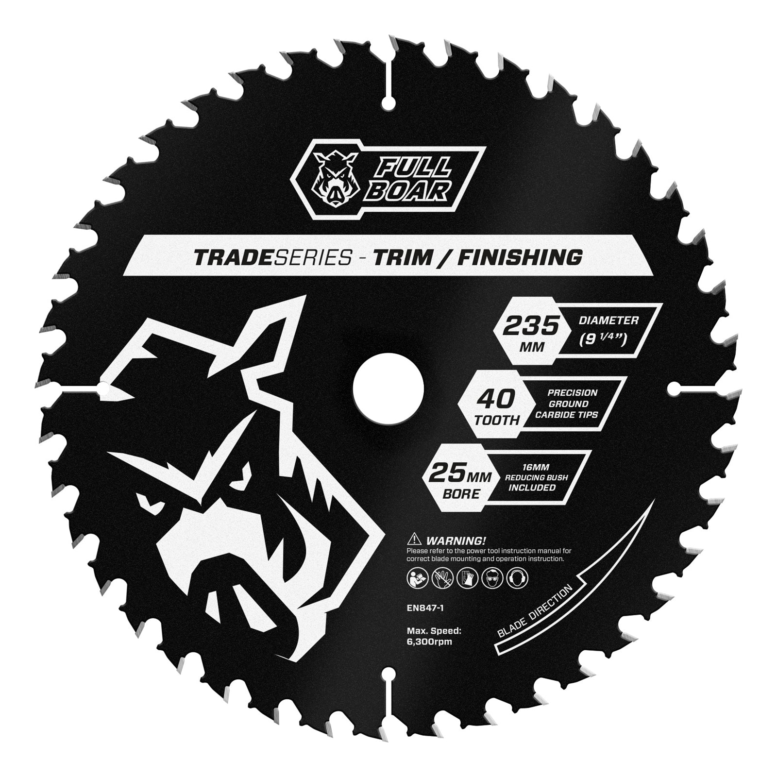 Full Boar 235mm 40T Trade Series Circular Saw Blade 25mm Bore 16mm Bush