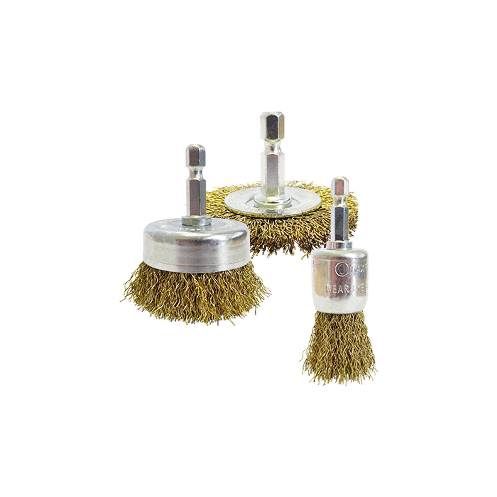 Josco 3 Piece Drill Brush Kit, Brass Coated High Carbon Steel Wire, 1/4" Hex Shank
