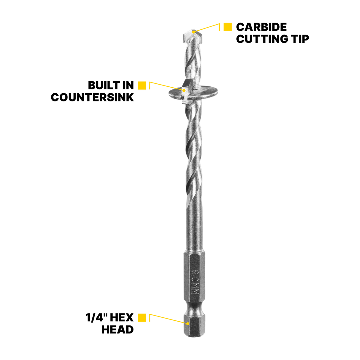 Kango 6 x 18mm Fibre Cement Countersink Drill Bit, 1/4" Hex Shank