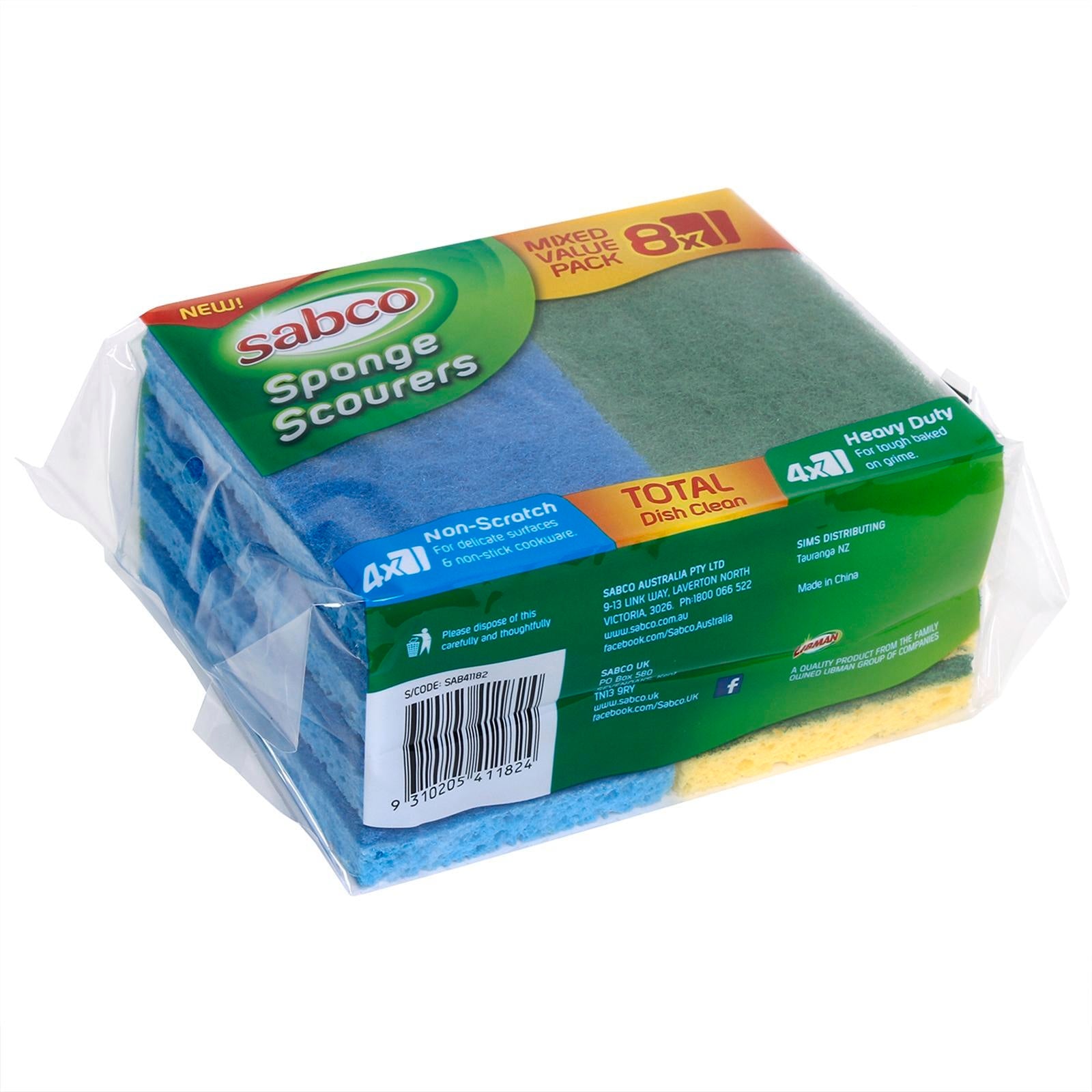 Sabco Cellulose Sponge Scourers - Mixed Value 8 Pack