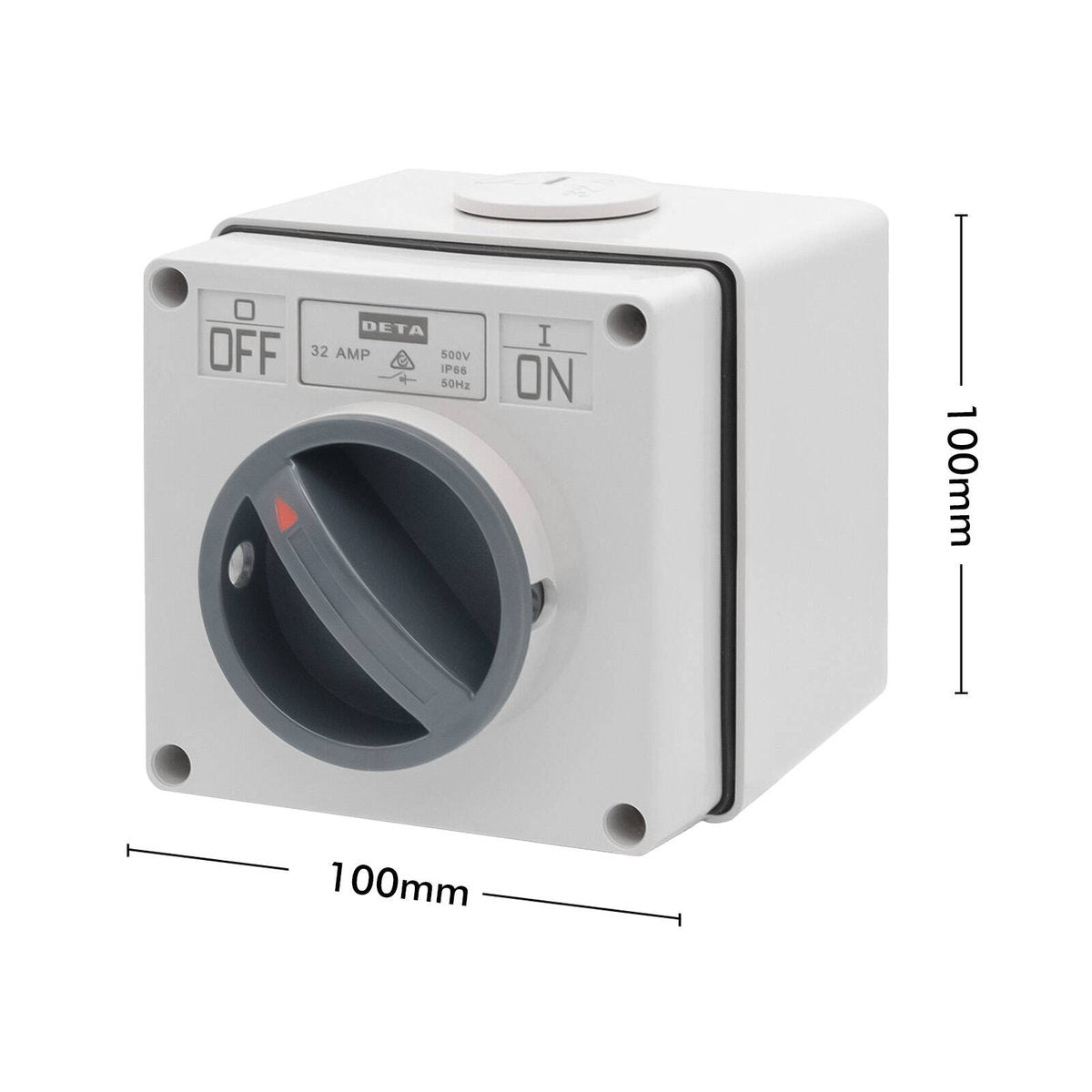 Deta IP66 Weatherproof 3 Pole 32A Isolator Switch, Grey