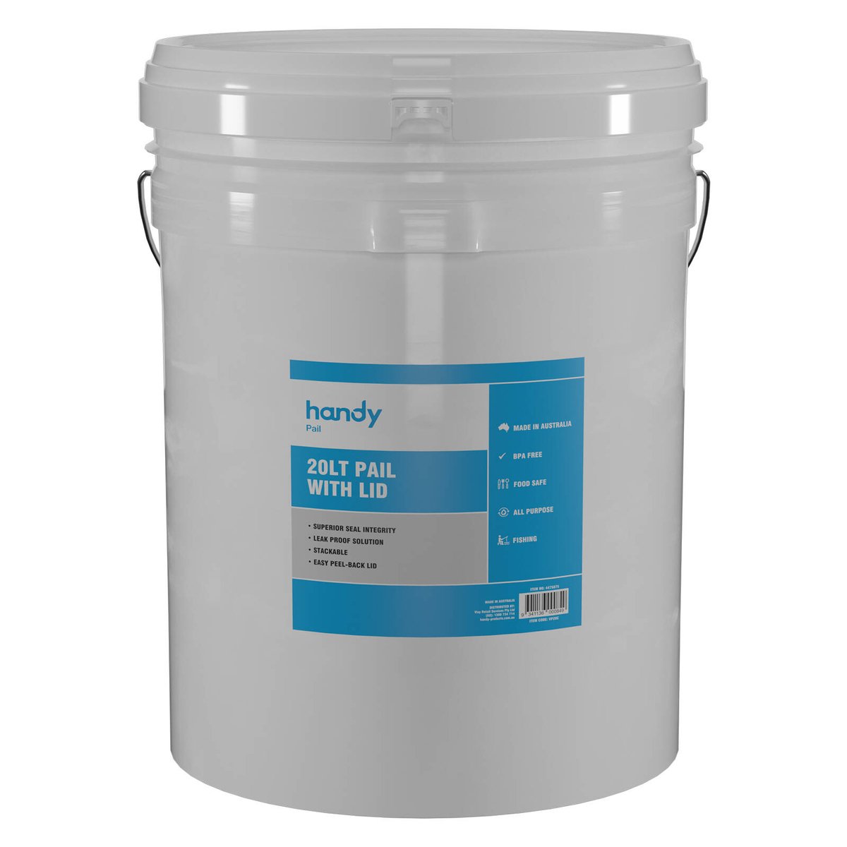 Handy 20L Pail Bucket with Lid, White Plastic