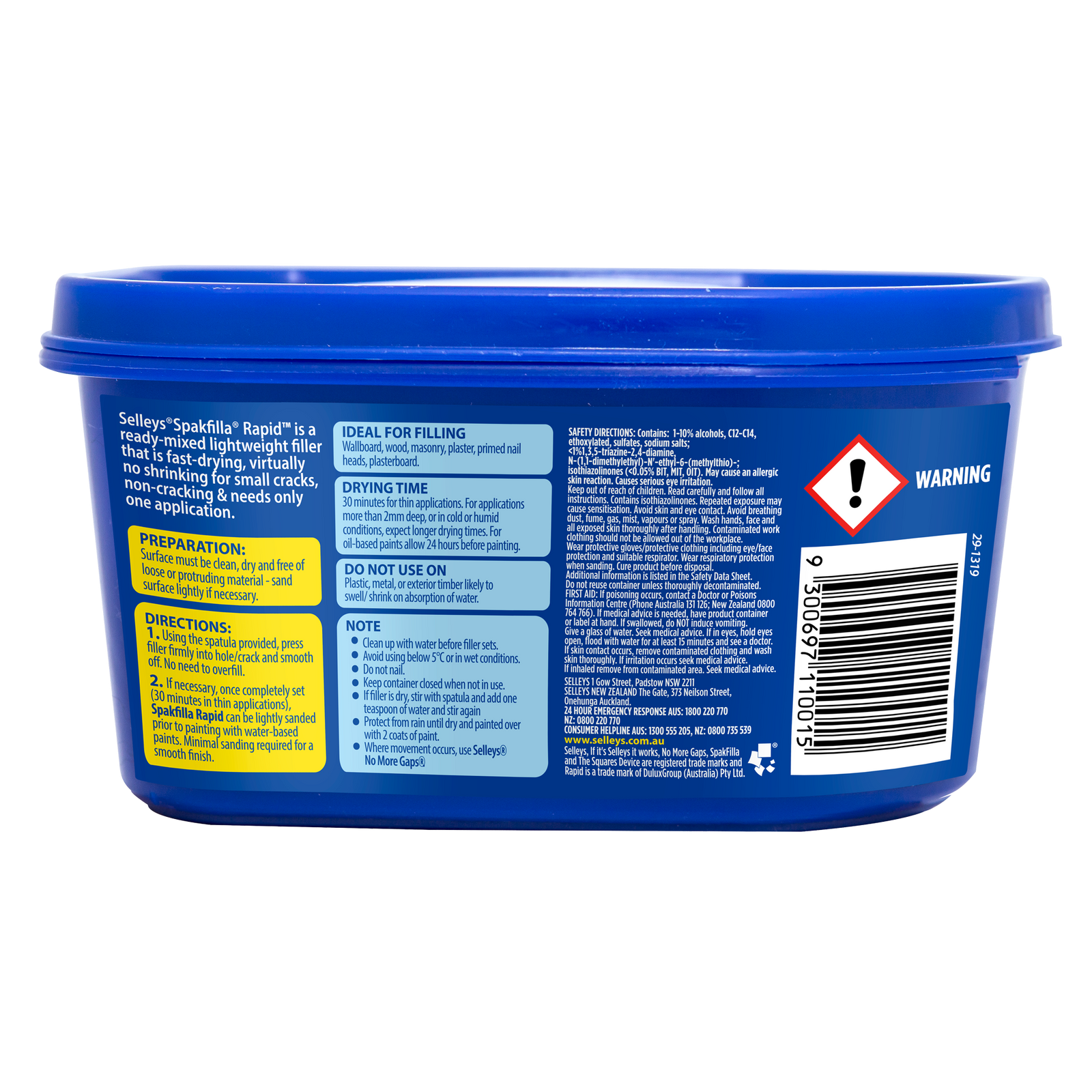 Selleys Spakfilla Rapid Gap Filler White 180g - Fast-Drying, Sandable & Paintable Crack Filler