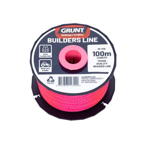 Grunt 100m Fluorescent Builders Line, High-Visibility Braided Nylon, Weather Resistant