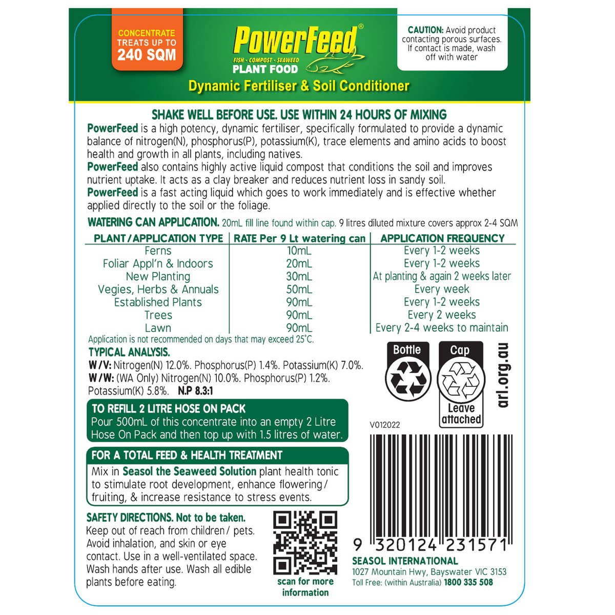PowerFeed 1.2L All Purpose Liquid Fertiliser & Soil Conditioner Concentrate
