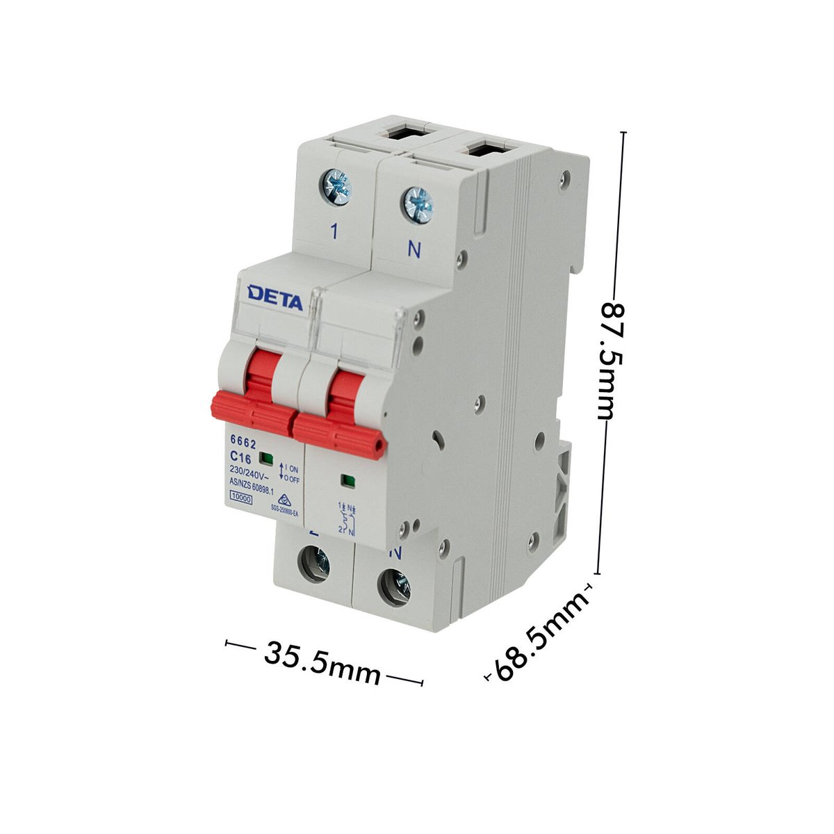 Deta 16A Single Phase MCB 1P NC Curve 10kA - Compact Circuit Protection Device - SuperSaverAU - view 3