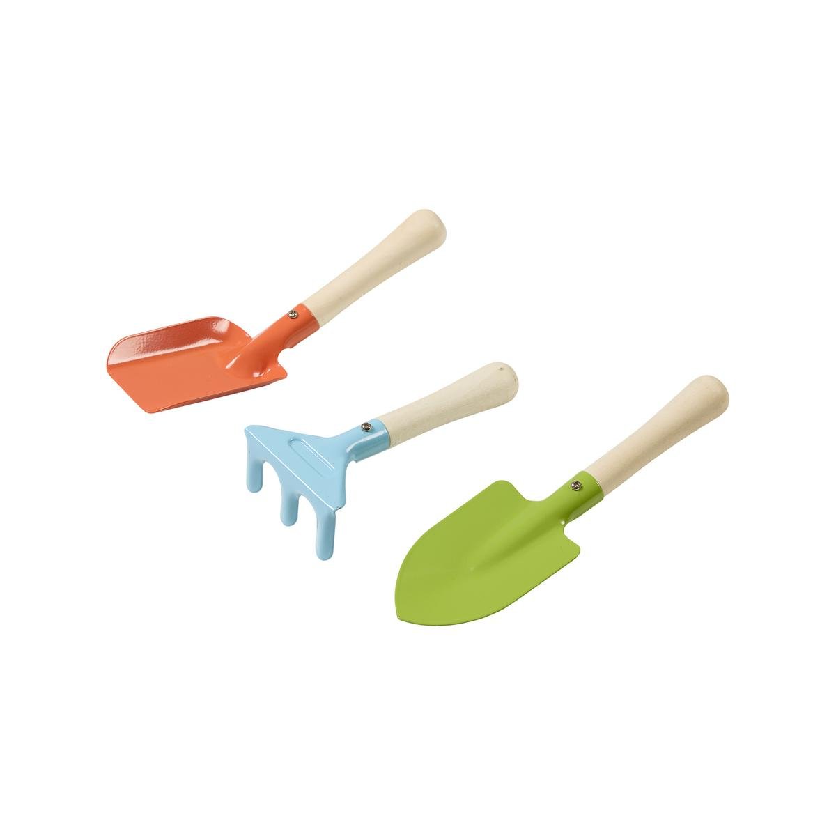 Saxon Kids Garden 3 Piece Set - Timber Handle Trowel, Rake & Scoop with Steel Heads
