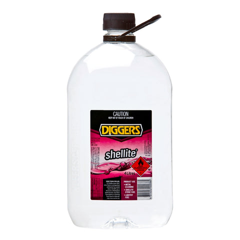 DIGGERS 4L Shellite Clear Liquid Solvent Low VOC for Cleaning & Lighter Fuel