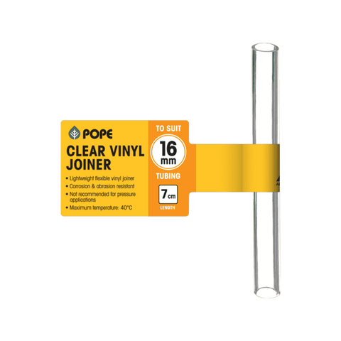Pope 16mm x 7cm Clear Vinyl Tubing Joiner - Flexible PVC Connector