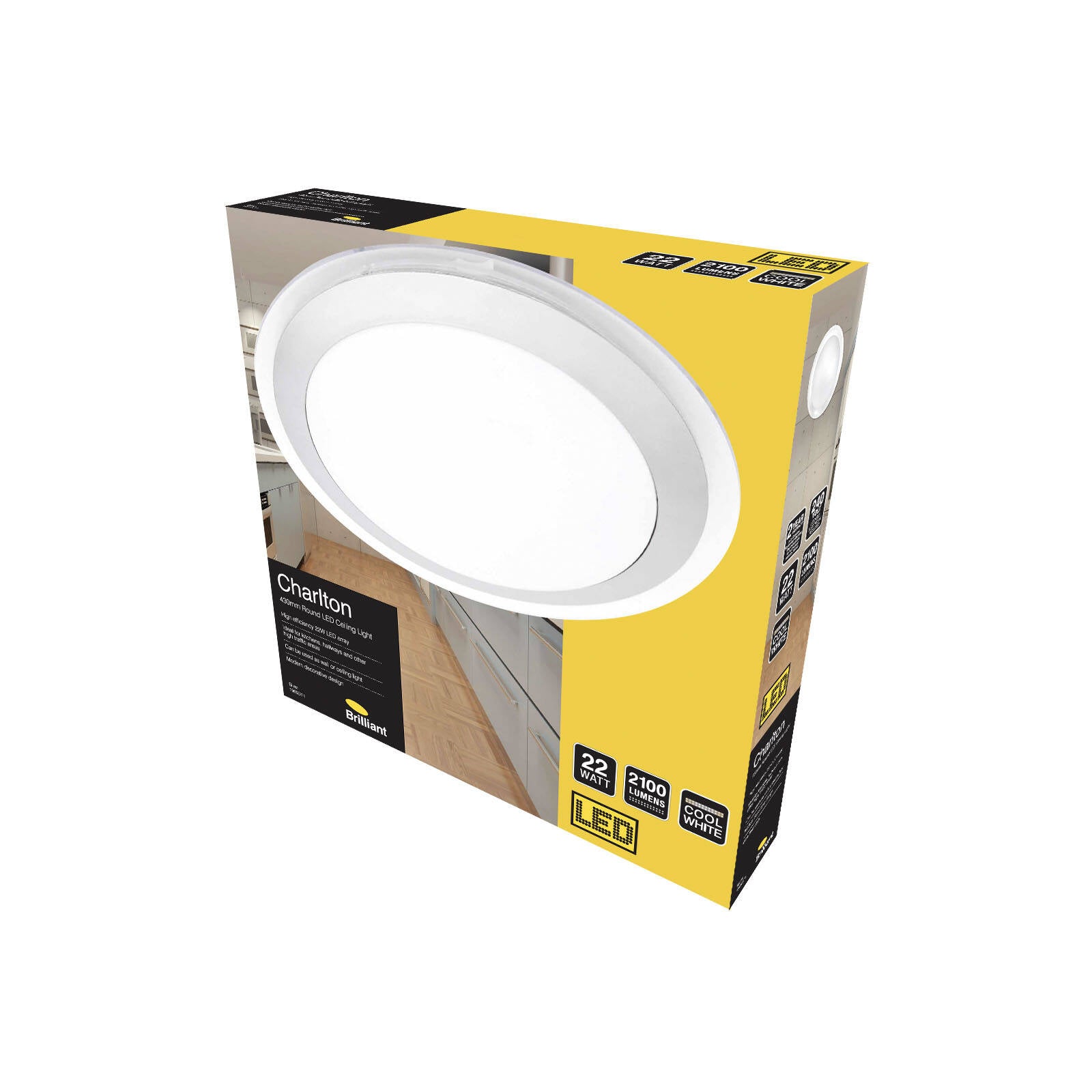 Brilliant Lighting Charlton LED Oyster Ceiling Light, 43cm, 22W, Silver Acrylic, Hardwired 19653/11