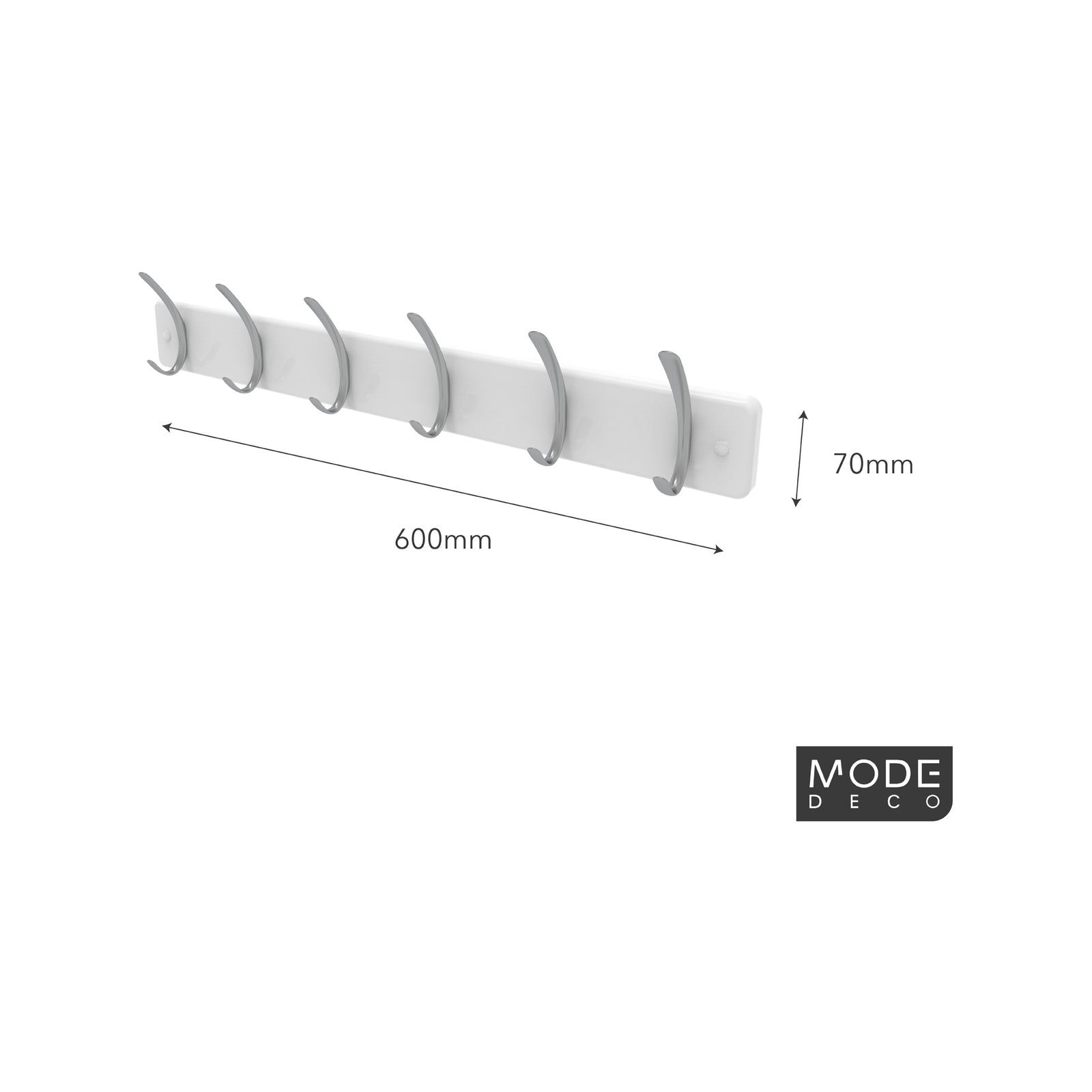 MODE 6 Brushed Nickel Hook White Board Hat And Coat Rack