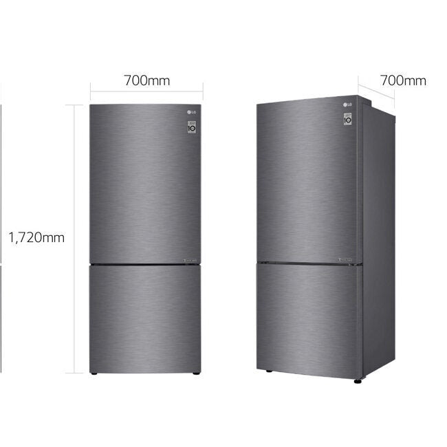 LG 420L Bottom Mount Fridge - Dark Graphite Doors, Door Cooling, Frost Free - GB-455UPLE