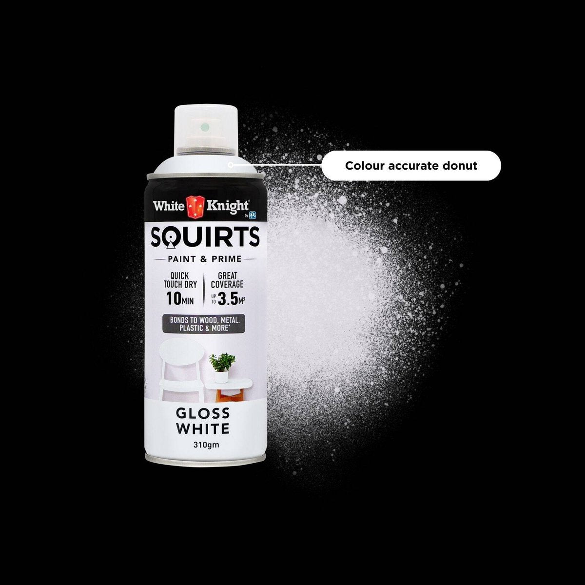 White Knight Squirts Gloss White Spray Paint 310g Quick-Dry Durable - SuperSaverAU - view 3