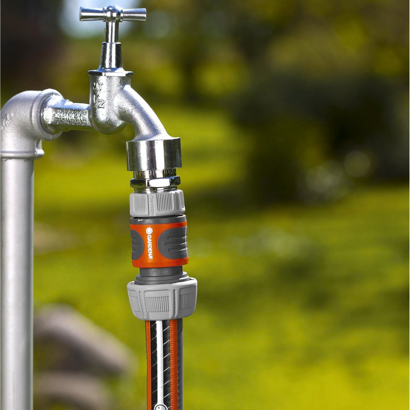 GARDENA 19mm Hose Connector with Soft Grip - Grey/Orange Plastic Outdoor Fitting