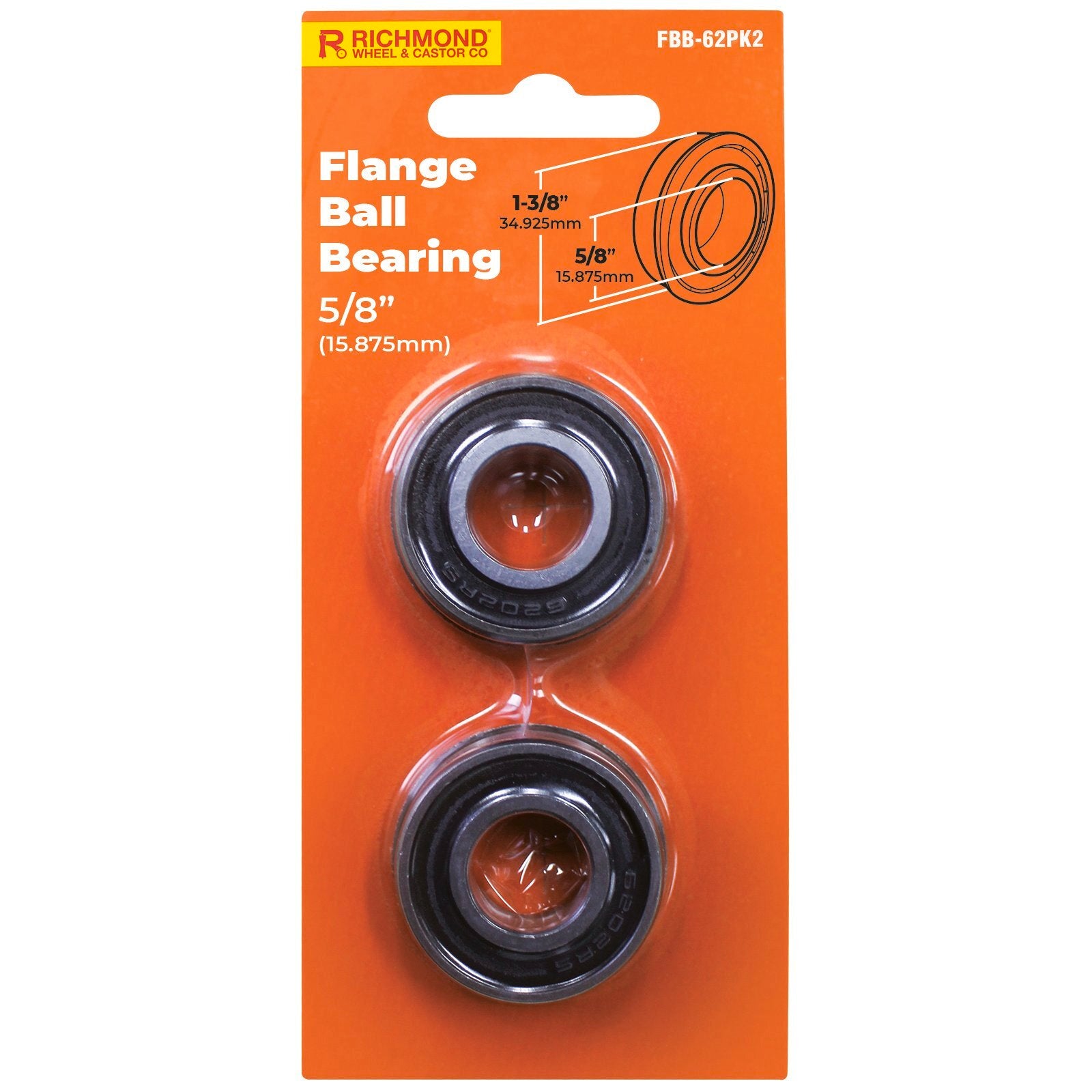 Richmond 1-3/8" x 5/8" Chrome Steel Flange Ball Bearing - 2 Pack