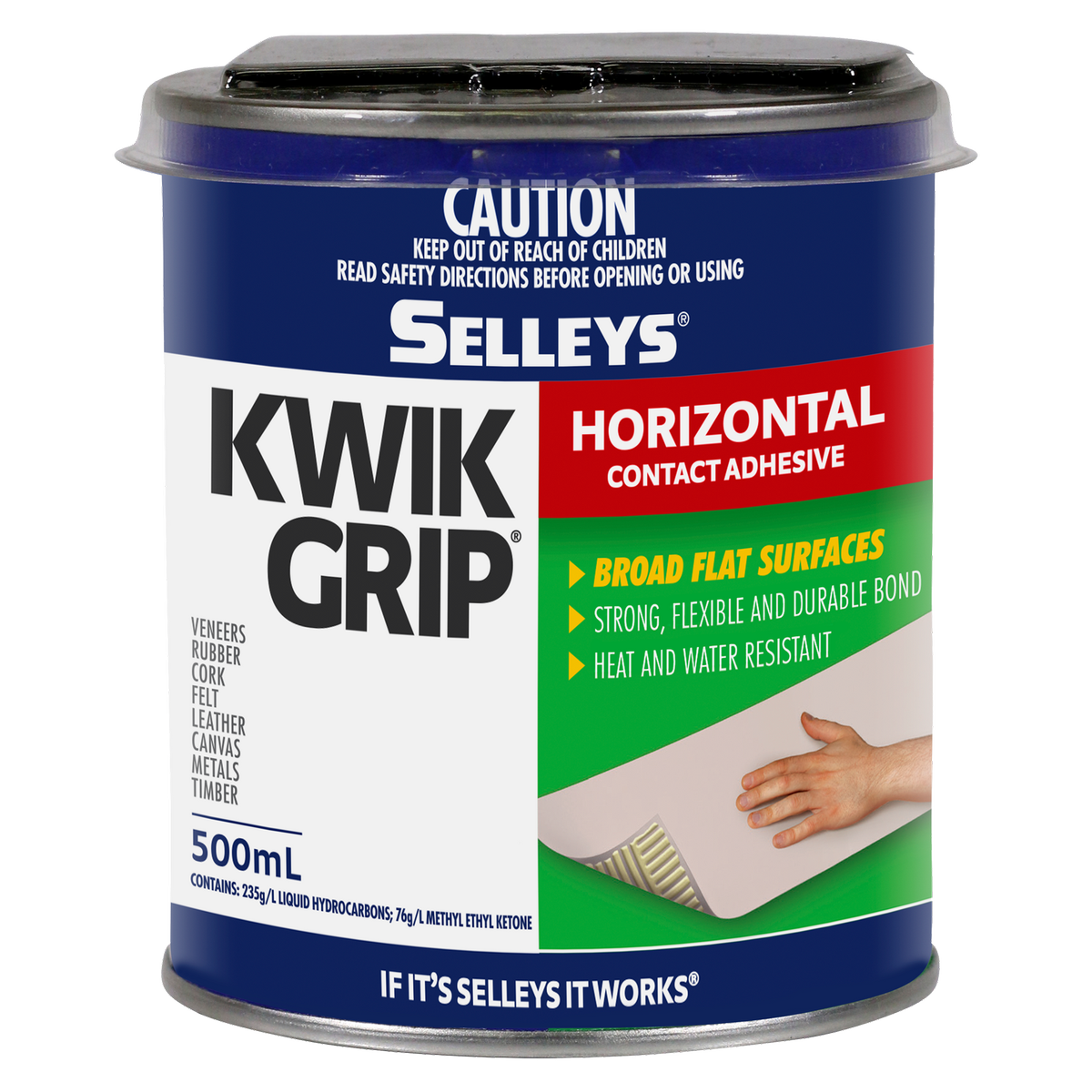 Selleys 500ml Kwik Grip Horizontal Contact Adhesive - Solvent-Based, Instant Bond