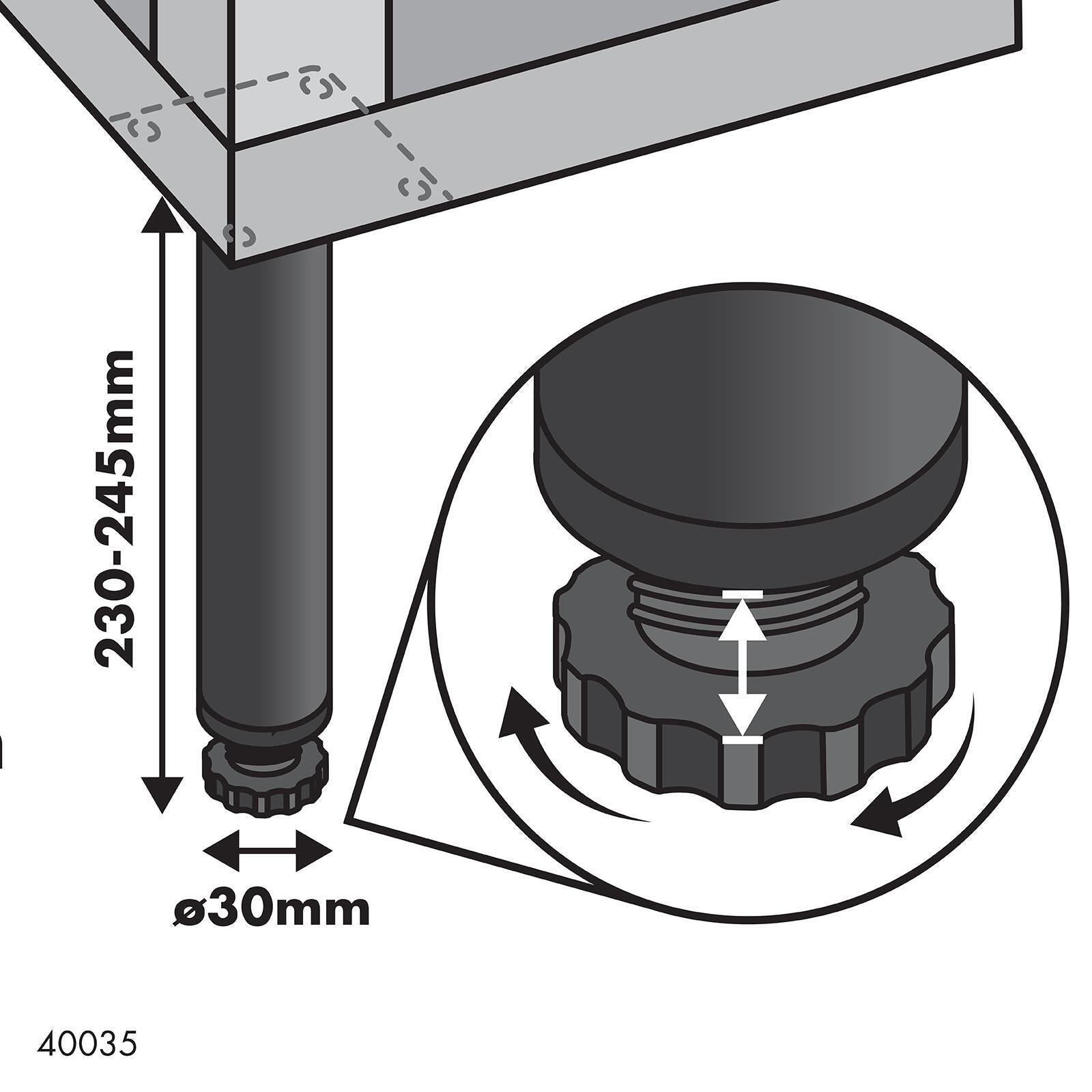 Adoored 30 x 230mm Black Round Steel Table Leg