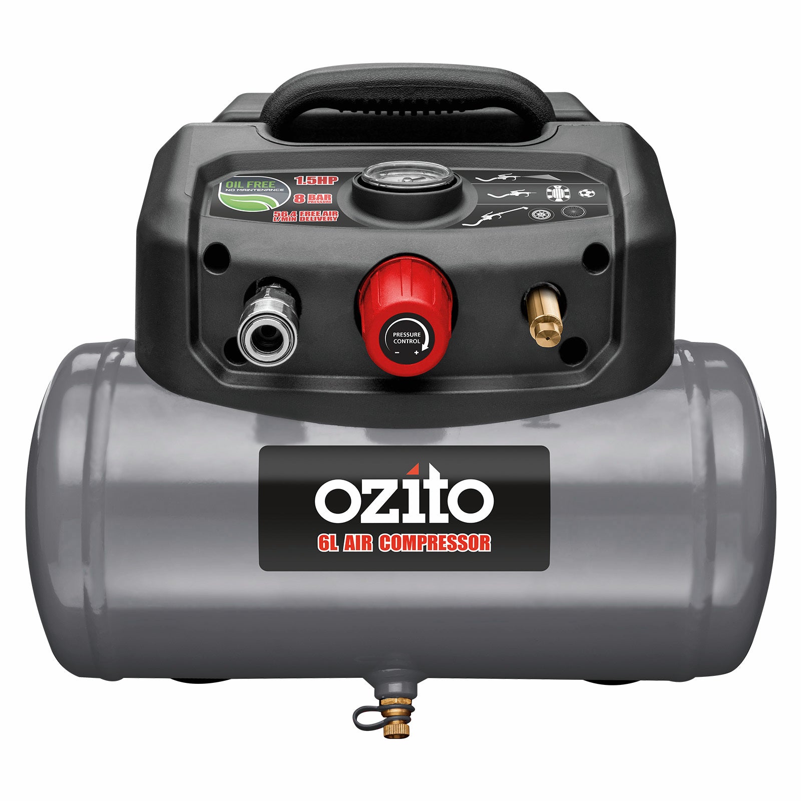 Ozito 6L 1.5HP Oil Free Air Compressor Kit MACP-015