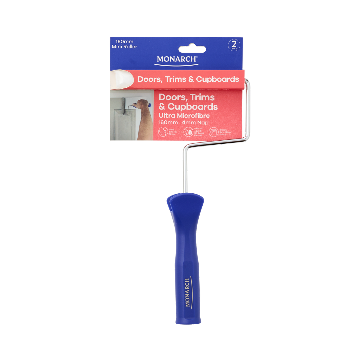 Monarch 160mm 4mm Nap Ultra Microfibre Doors Trims & Cupboards Mini Roller 2 Piece with Handle