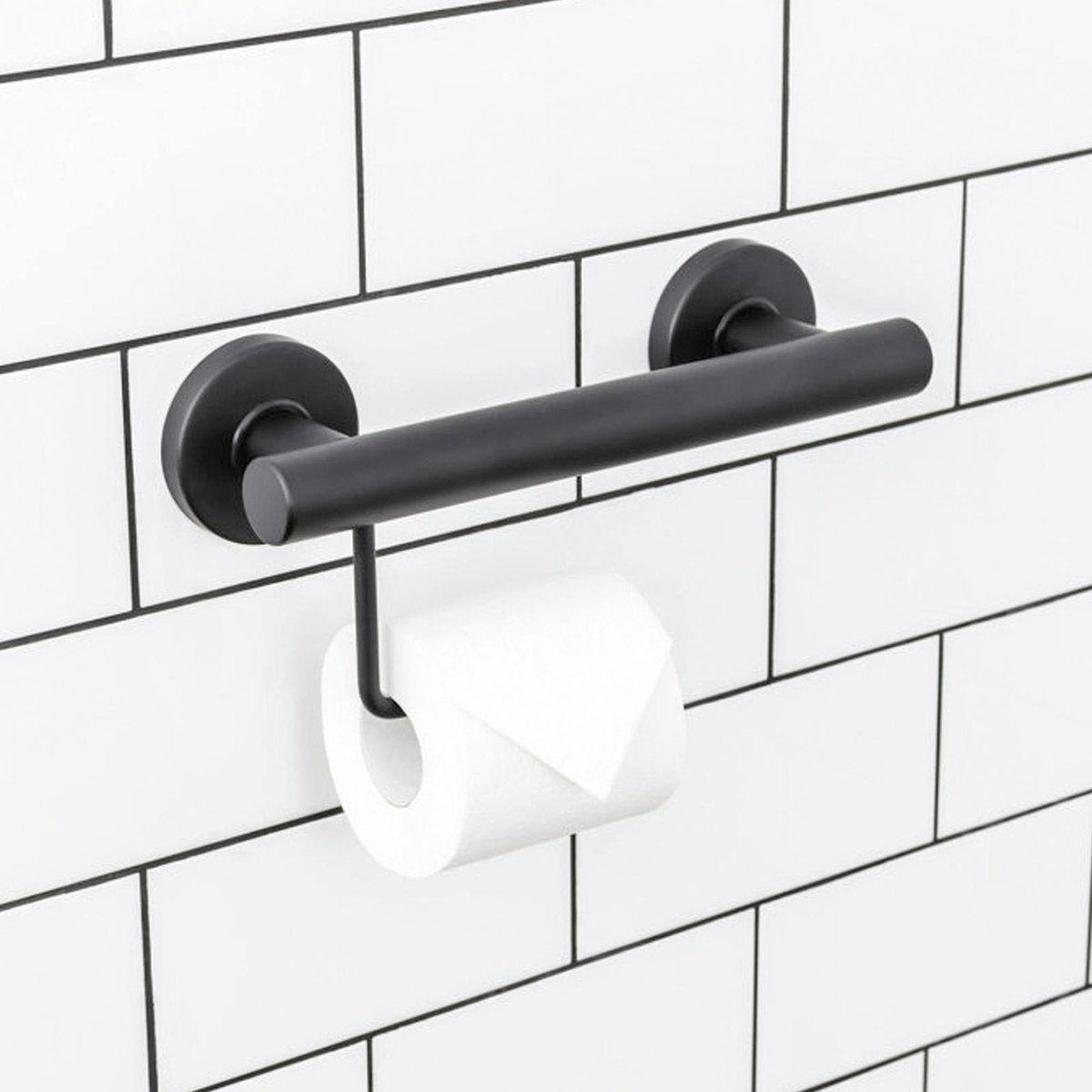 Evekare Black Toilet Roll Holder Grab Rail - 300mm - 250kg Capacity - SuperSaverAU - view 2