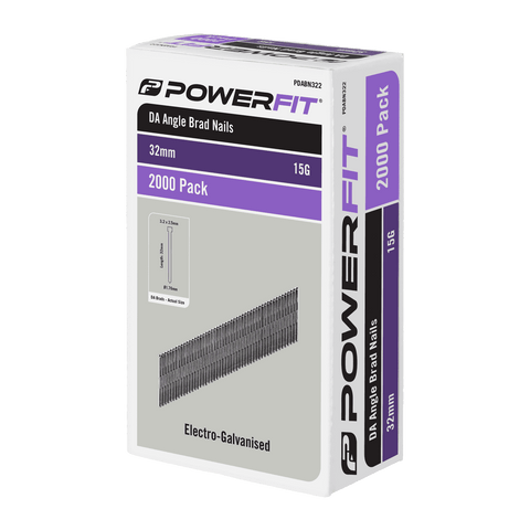 PowerFit 32mm DA Angled Brad Nails 15 Gauge Electro-Galvanised - 2000 Pack