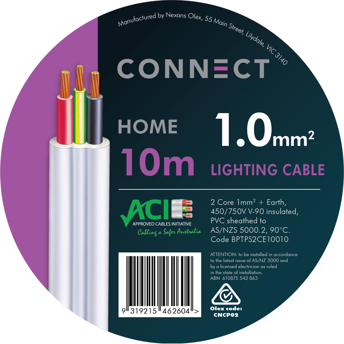 Olex Nexans 1mm x 10m 2 Core and Earth Lighting Cable White Indoor