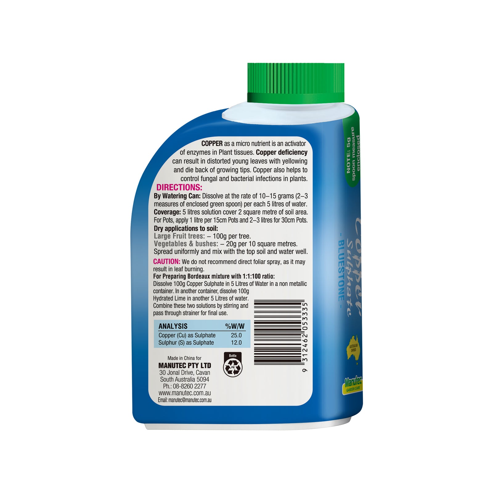 Manutec 500g Copper Sulphate Soluble Crystalline Powder for Copper Deficiency