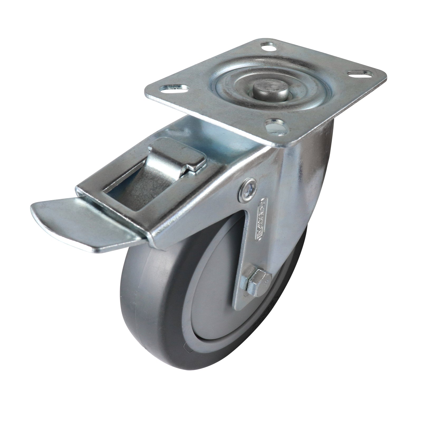 Easyroll 125mm 100kg Grey Rubber Heavy Duty Swivel Brake Castor