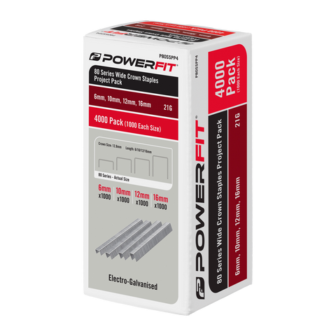 PowerFit 16mm 80 Series Electro-Galvanised Wide Crown Staples Project Pack