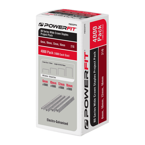 PowerFit 16mm 80 Series Electro-Galvanised Wide Crown Staples Project Pack
