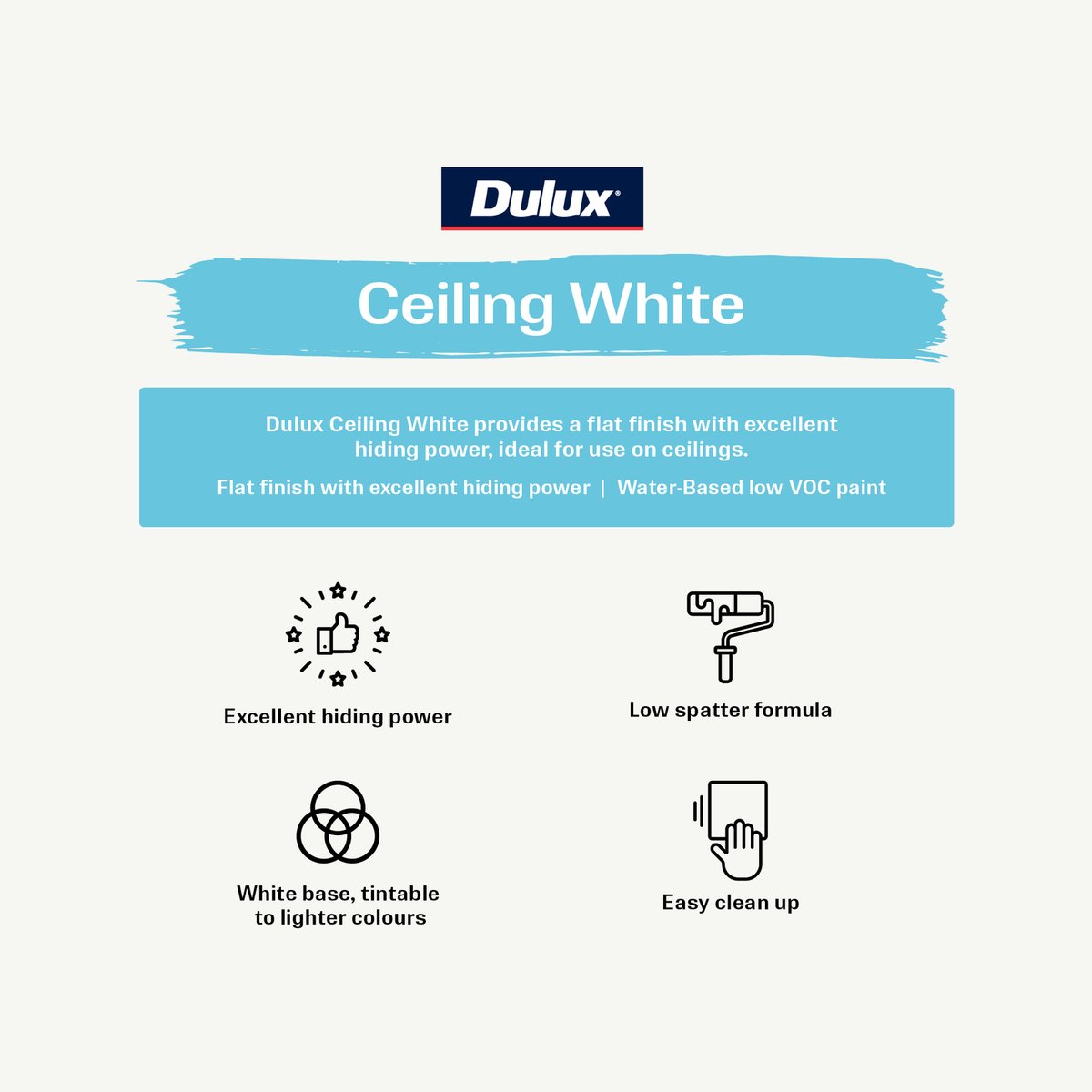 Dulux White Ceiling Paint 4L Flat Water-Based
