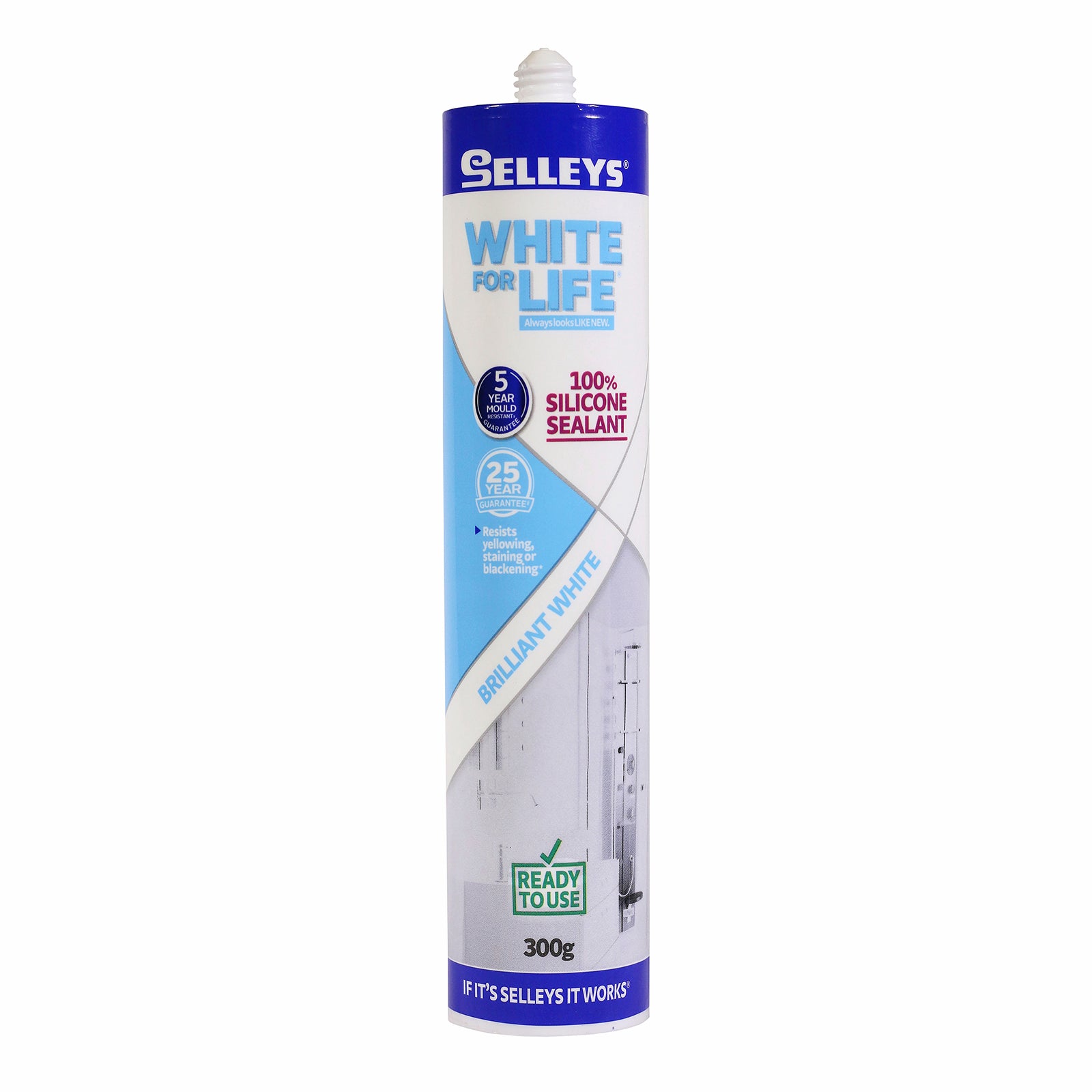Selleys Wet Area White For Life Silicone Sealant 300g Brilliant White Stain-Resistant