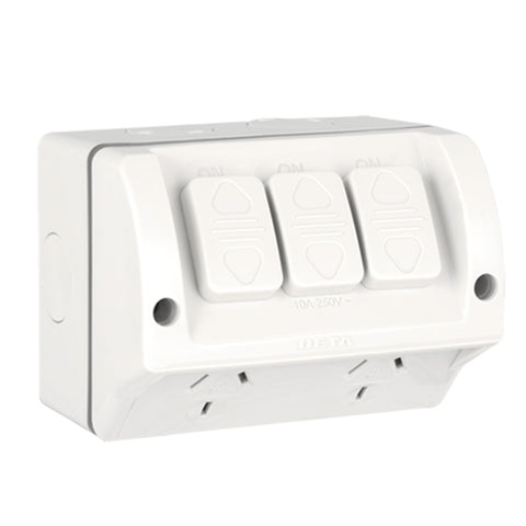 Deta 240v 10 Amp Double Outlet Outdoor Powerpoint With Extra Switch - SuperSaverAU - view 1