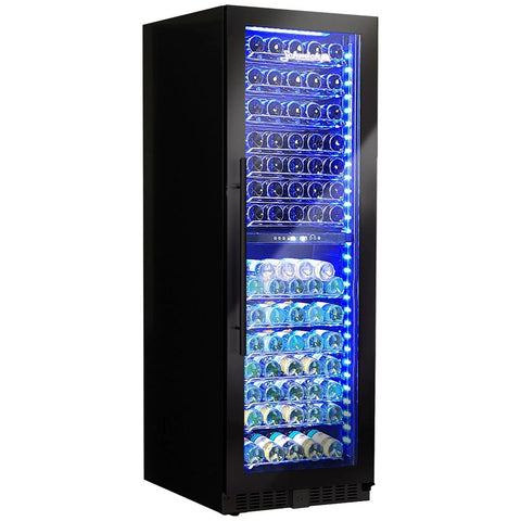 Schmick Upright Dual Zone Black Glass Door Wine Refrigerator - Black - Sliding Saddle Shelves - BD425D-B